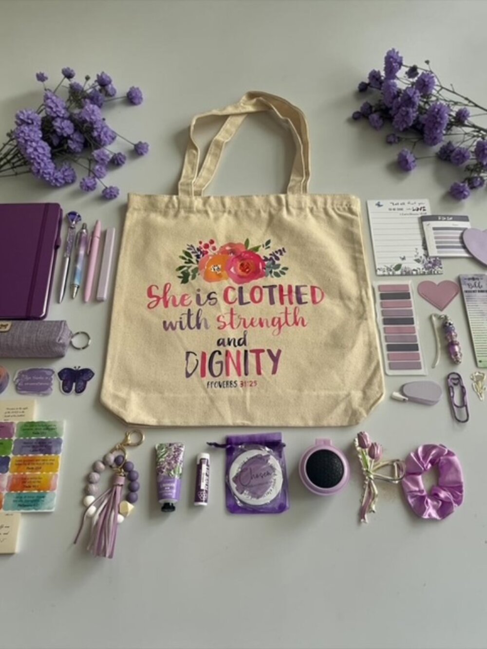 Purple Faith-Based Bookish Bundle with Canvas Tote Bag